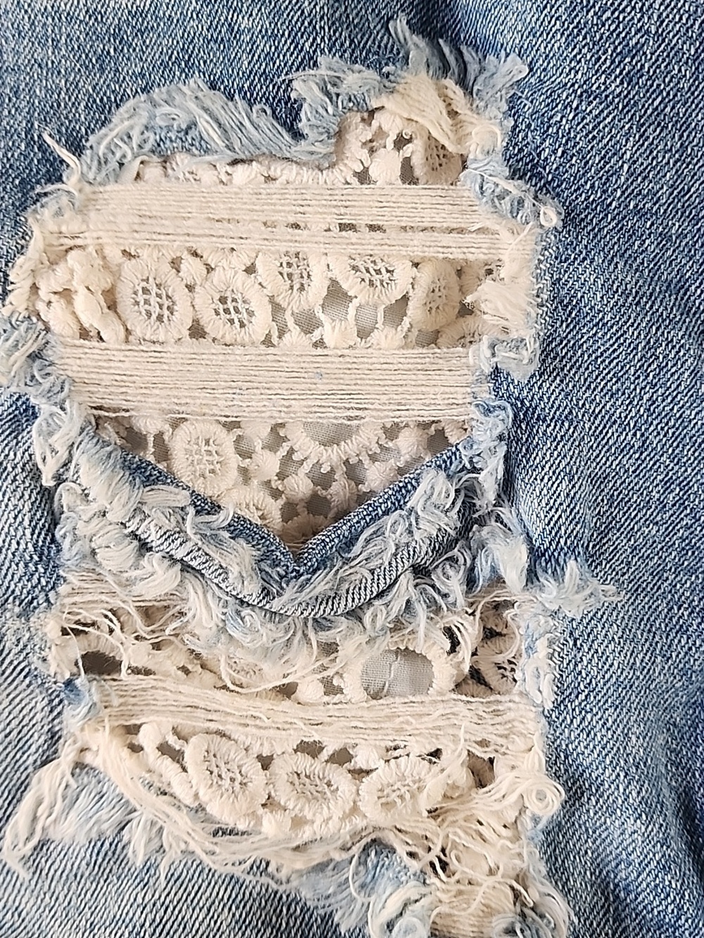 Mossimo Denim Lace-Panel Distressed Women's Shorts - Blue - Picture 2 of 4